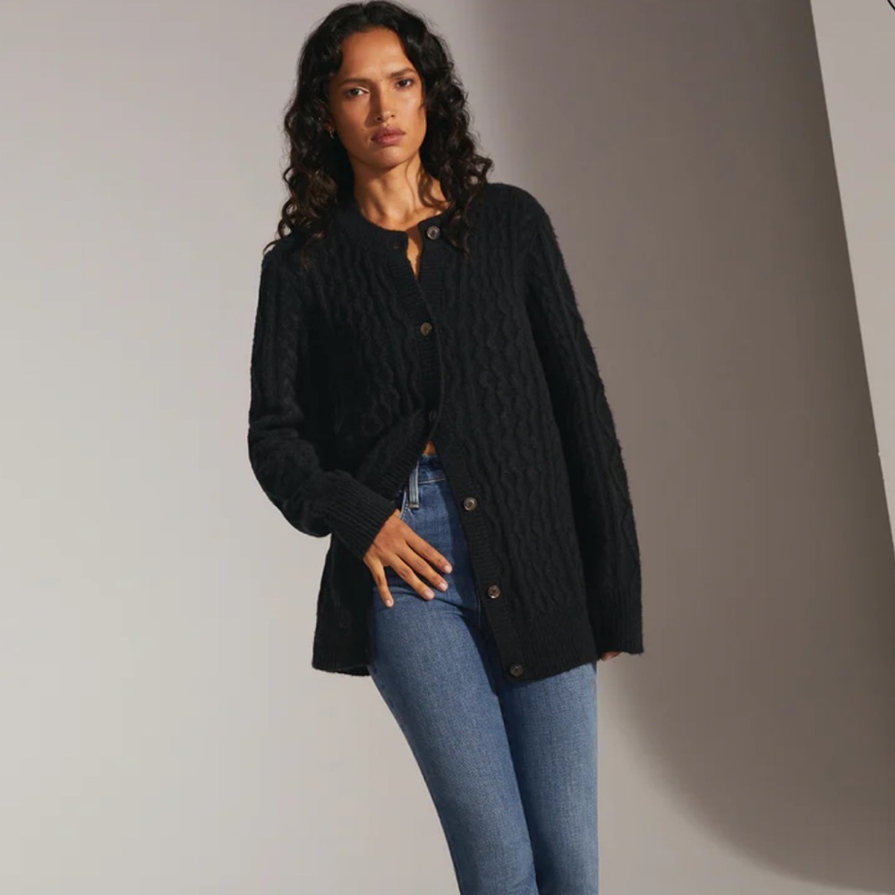 Favorite Daughter Cashmere Black Cable Knit Cardigan (Oversized)